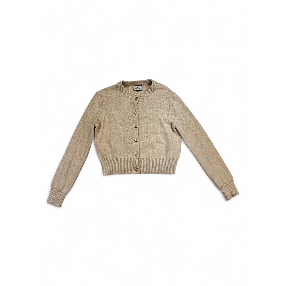 Tuckernuck Cropped Crewneck Cardigan Sweater S Beige